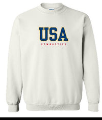 USA Gymnastics White Chenille Crew (Blue Patch)